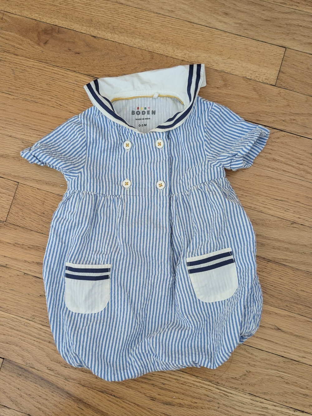 Boden Baby Shorts with Navy Trim and Yellow Accent 0-3 MO